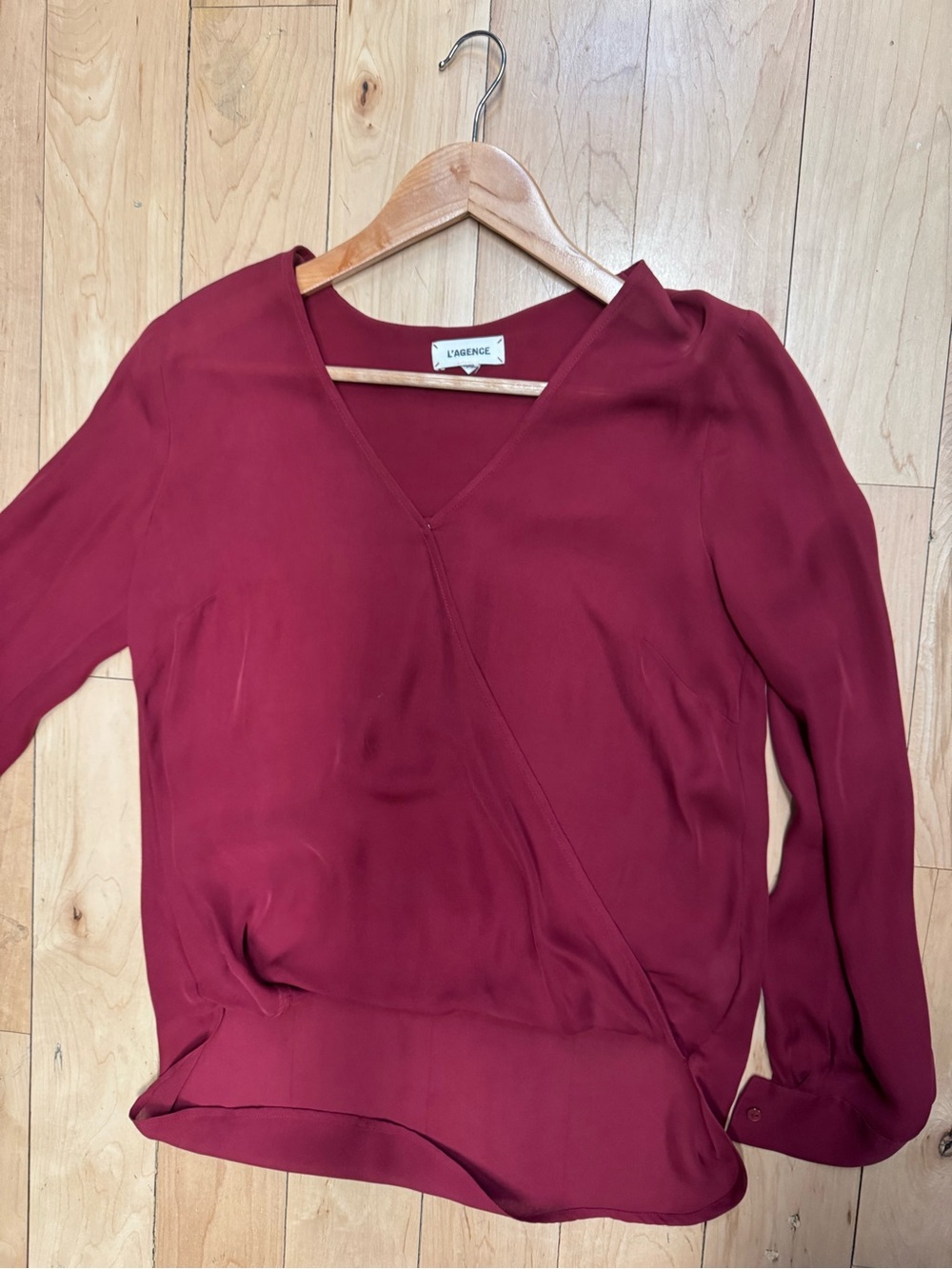L'AGENCE Burgundy Wrap-Style Blouse